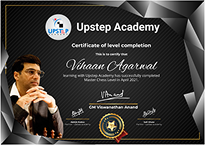 UpStep Academy level completion certificate signed by Viswanathan Anand